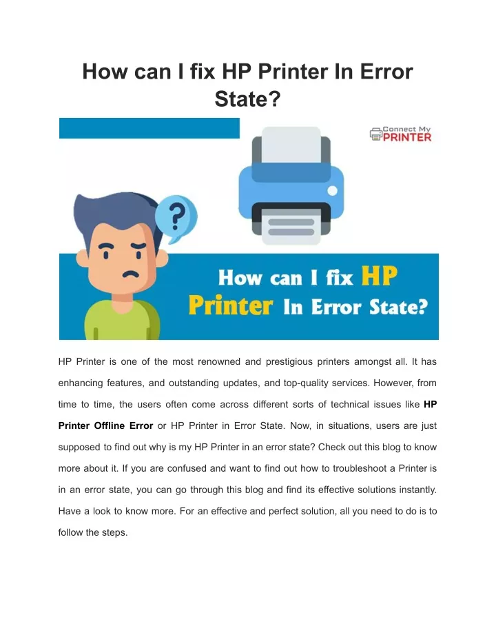 how can i fix hp printer in error state