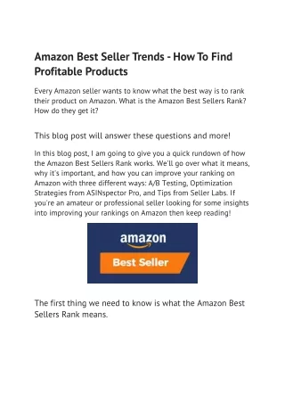 amazon best seller trends how to find profitable