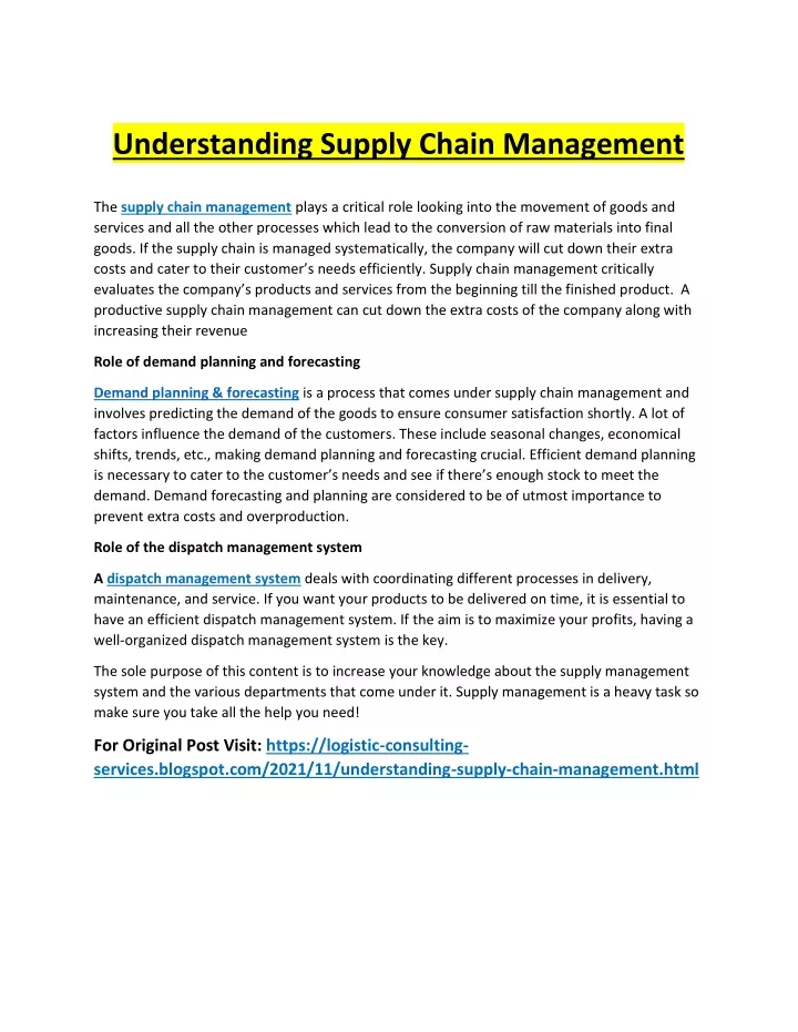 understanding supply chain management