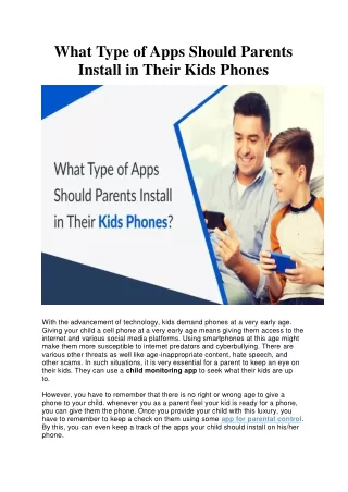 What Type of Apps Should Parents Install in Their Kids Phones