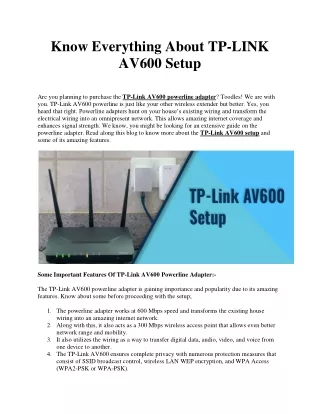 Know Everything About TP-LINK AV600 Setup