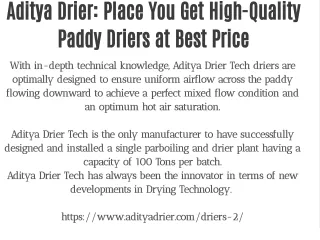 Aditya Drier: Place You Get High-Quality Paddy Driers at Best Price