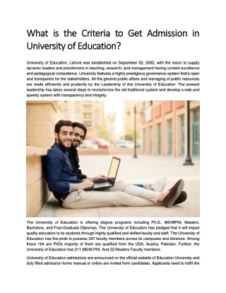 What is the Criteria to Get Admission in University of Education