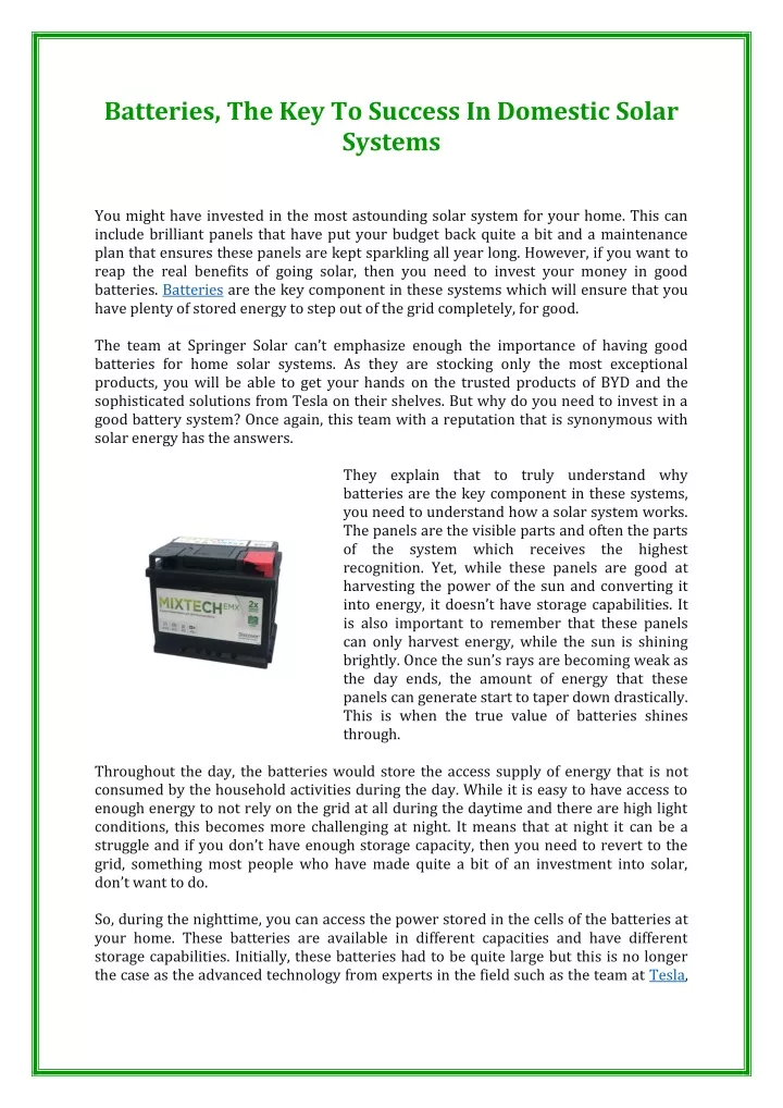 batteries the key to success in domestic solar