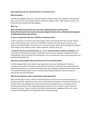 how to generate sales for your business