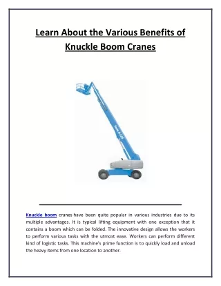 learn about the various benefits of knuckle boom