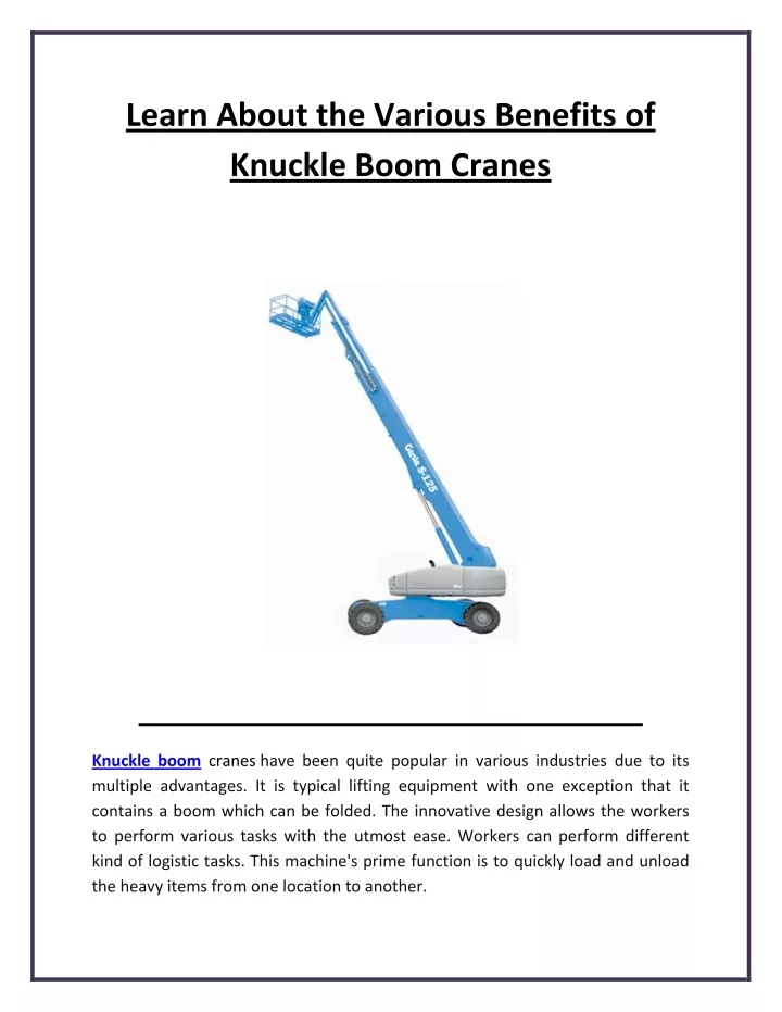 learn about the various benefits of knuckle boom