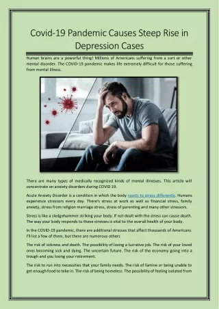 Covid-19 pandemic causes steep rise in depression