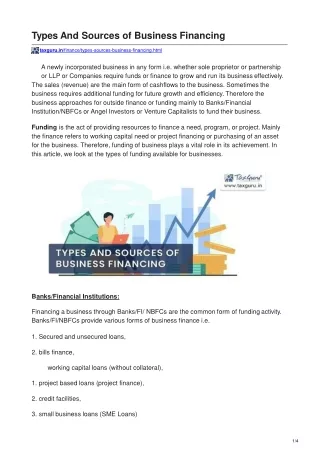 types and sources of business financing
