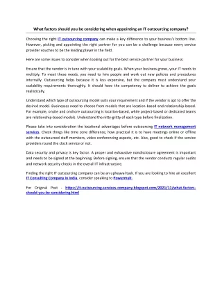 What factors should you be considering when appointing an IT outsourcing company