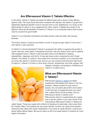 Are Effervescent Vitamin C Tablets Effective