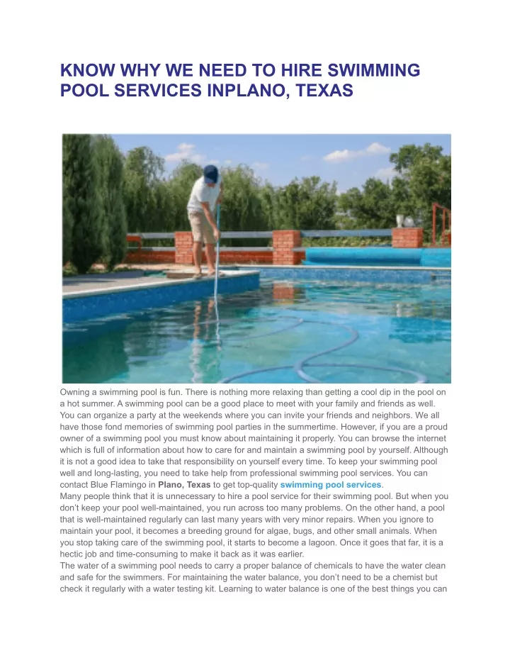 know why we need to hire swimming pool services