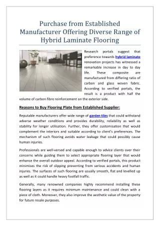 Purchase from Established Manufacturer Offering Diverse Range of Hybrid Laminate Flooring