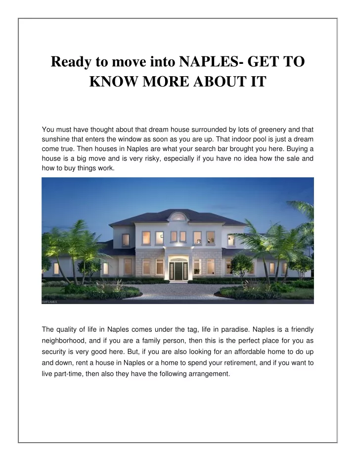 ready to move into naples get to know more about