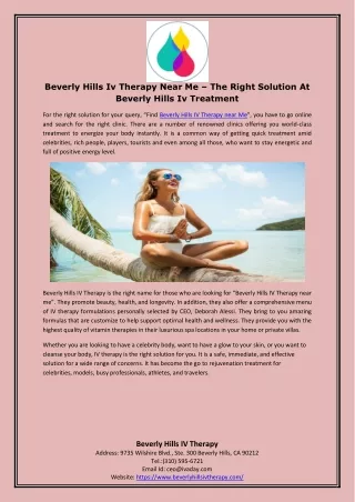 Beverly Hills Iv Therapy Near Me – The Right Solution At Beverly Hills Iv Treatm