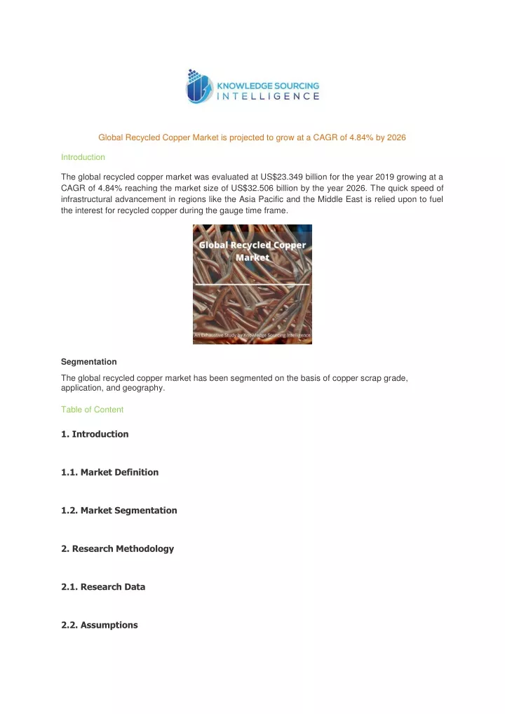 global recycled copper market is projected