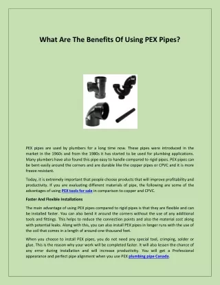 What Are The Benefits Of Using PEX Pipes?