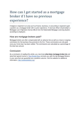 how can i get started as a mortgage broker