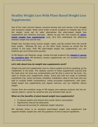 Healthy Weight Loss With Plant-Based Weight Loss Supplements