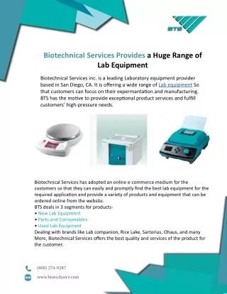 Biotechnical Services Provides a Huge Range of Lab Equipment