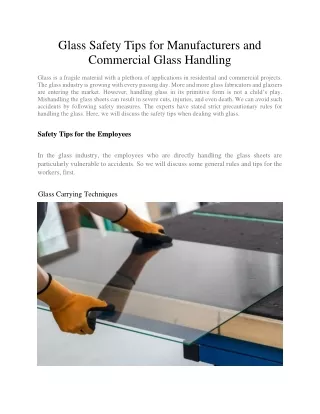 Glass Safety Tips for Manufacturers and Commercial Glass Handling