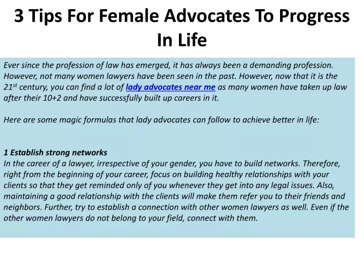 3 tips for female advocates to progress in life