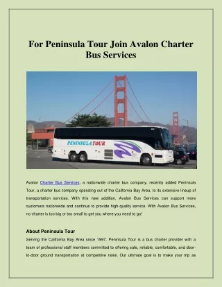 for peninsula tour join avalon charter