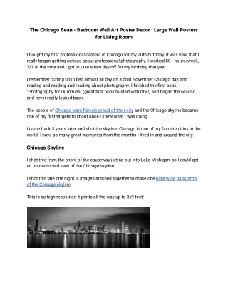 The Chicago Bean - Bedroom Wall Art Poster Decor _ Large Wall Posters for Living Room