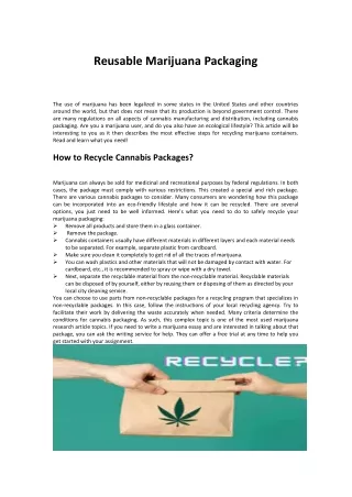 Reusable Marijuana Packaging