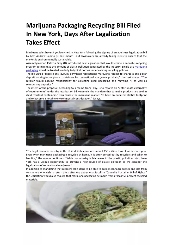 marijuana packaging recycling bill filed