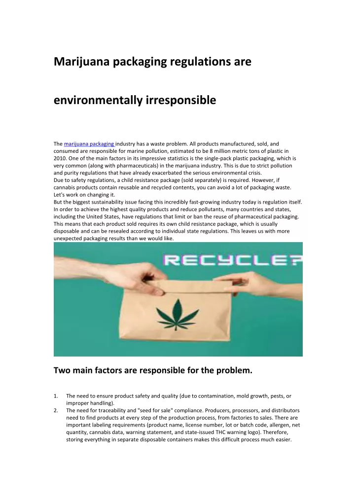 marijuana packaging regulations are