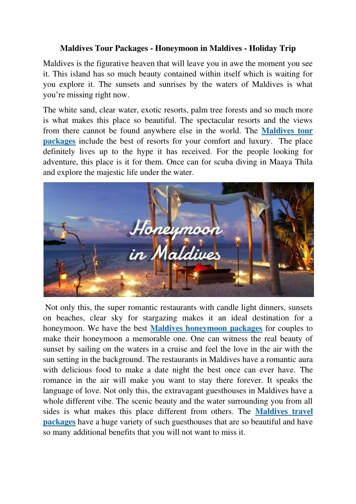 maldives tour packages honeymoon in maldives