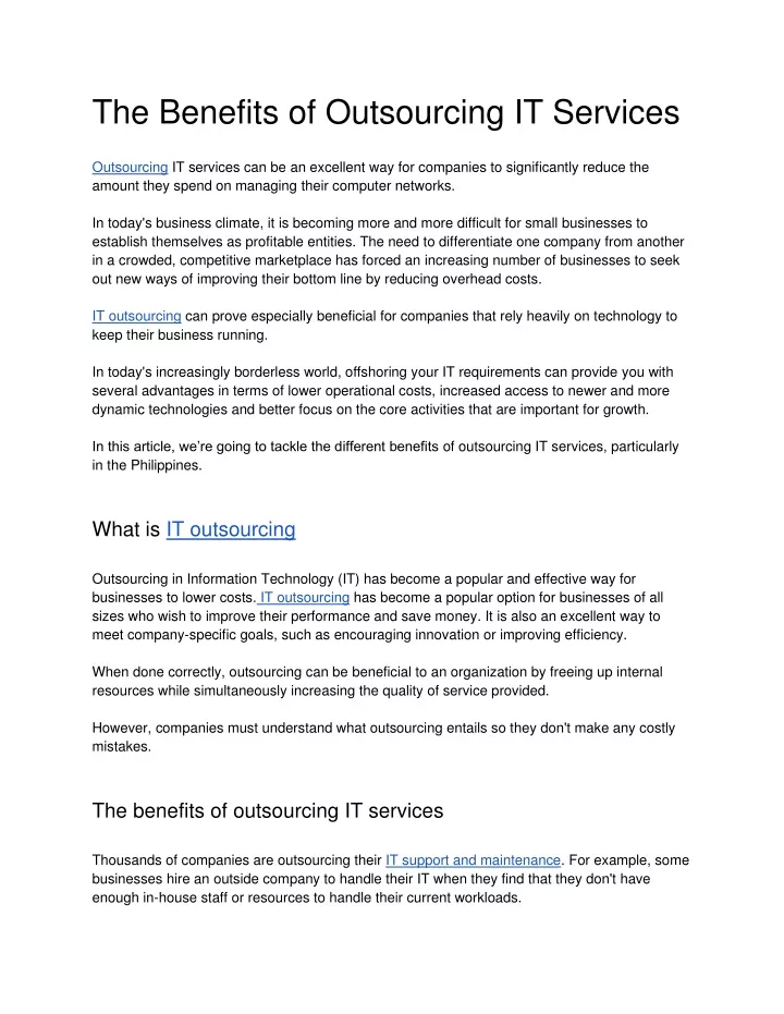 the benefits of outsourcing it services