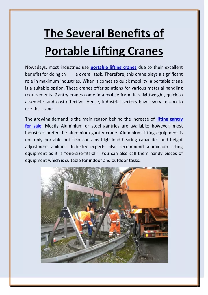 the several benefits of portable lifting cranes