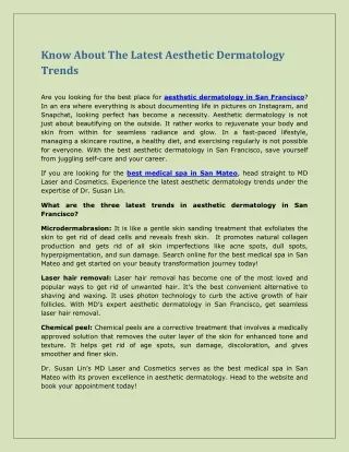 Know About The Latest Aesthetic Dermatology Trends
