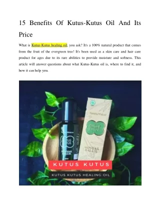 15 Benefits Of Kutus-Kutus Oil And Its Price