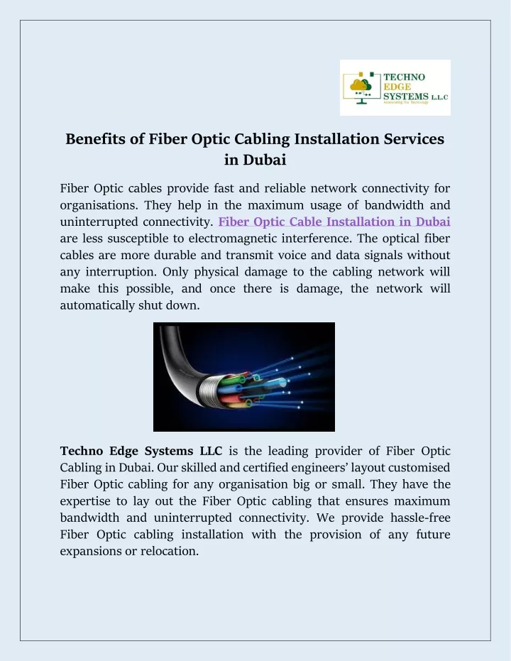 benefits of fiber optic cabling installation