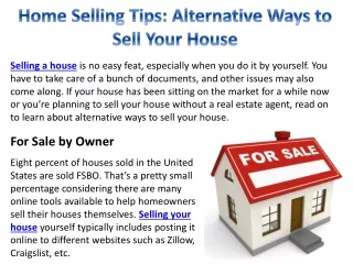 Home Selling Tips: Alternative Ways to Sell Your House