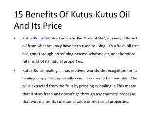 15 Benefits Of Kutus-Kutus Oil And Its Price