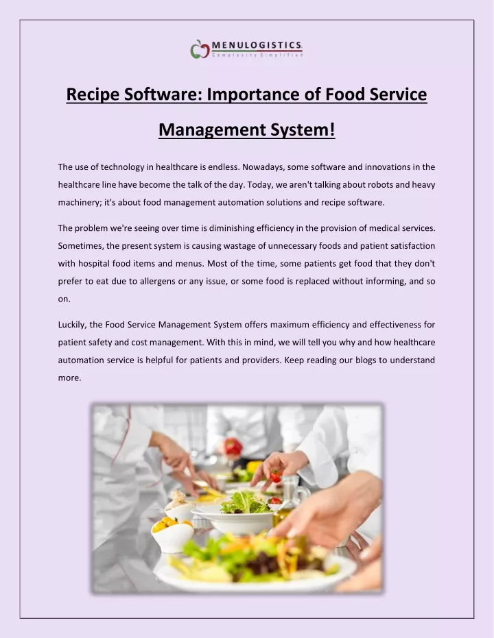 recipe software importance of food service