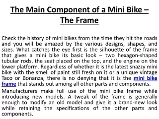 The Main Component of a Mini Bike – The Frame