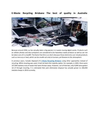 E-Waste Recycling Brisbane The best of quality in Australia