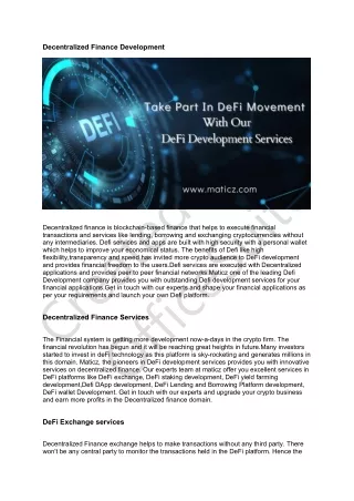 DeFi Development Services - Maticz Technologies