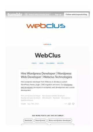 Hire Wordpress Developer -  Webclus Technologies - Tumblr Post