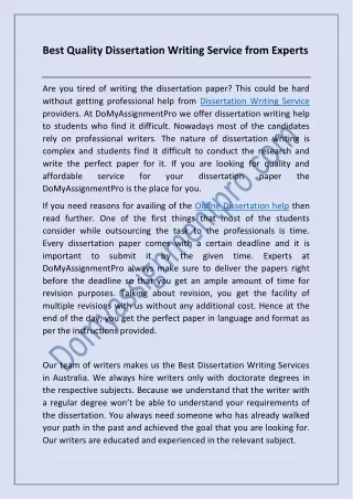 best quality dissertation writing service from