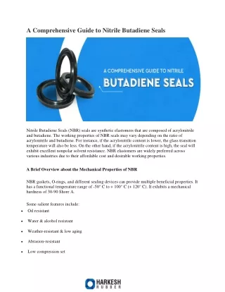 A Comprehensive Guide to Nitrile Butadiene Seals - Harkesh Rubber