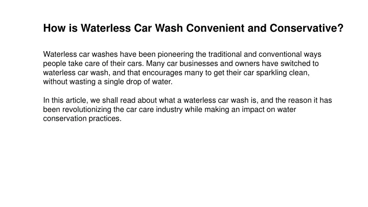 how is waterless car wash convenient