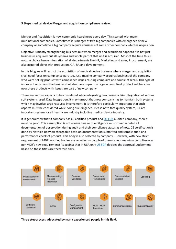 3 steps medical device merger and acquisition