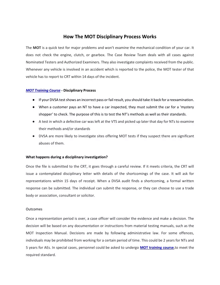 how the mot disciplinary process works