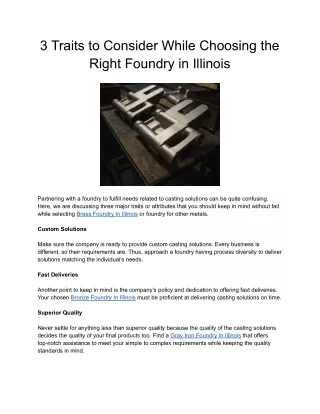 Bronze, Gray & Brass Foundry in Illinois - Illini Foundry